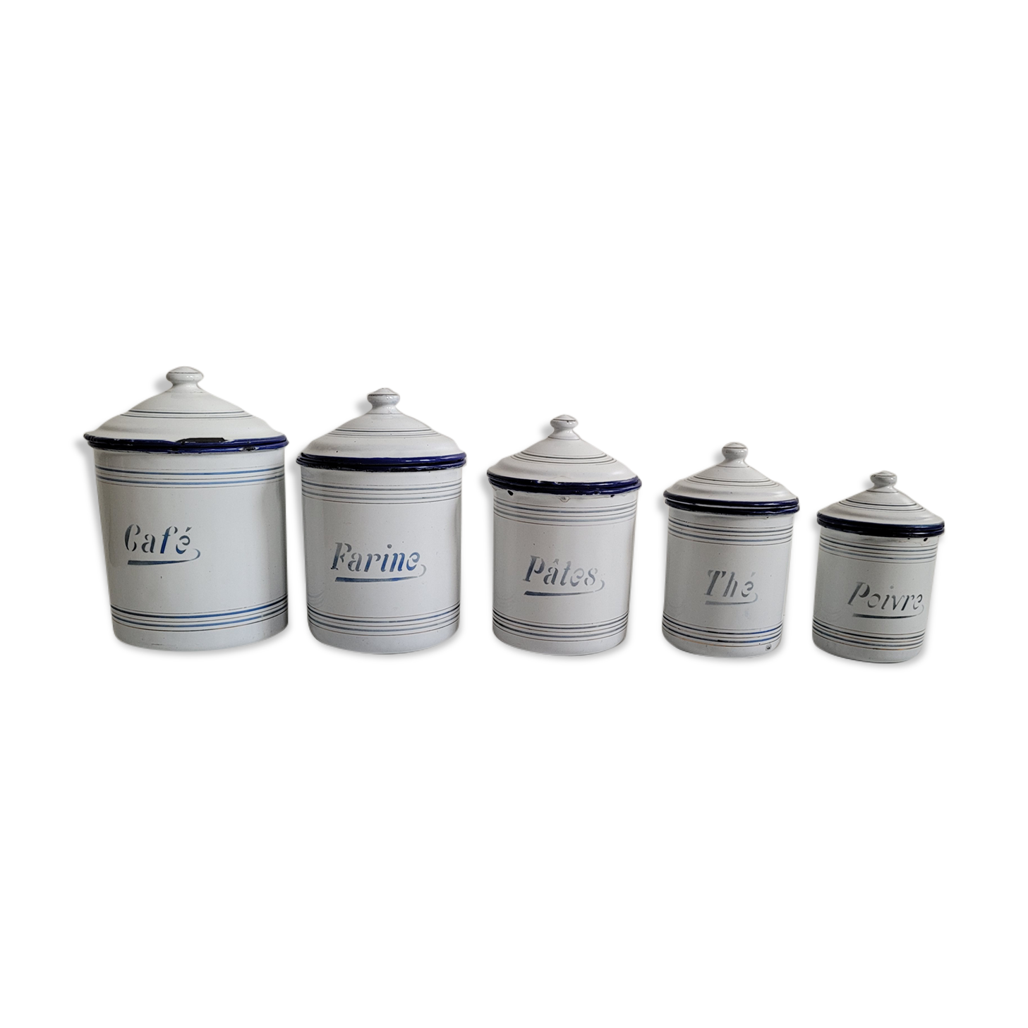 Set 5 pots kitchen white and blue