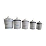 Set 5 pots kitchen white and blue