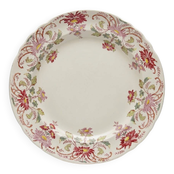 Plat de service ancien Longchamp Pâquerettes terre de fer polychrome XIXe