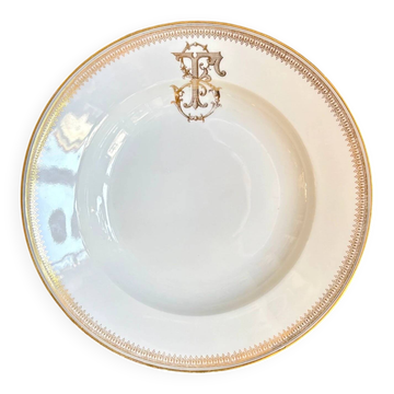 Gold monogrammed porcelain deep plate "F"