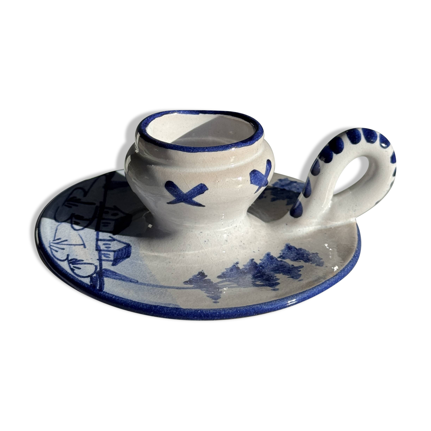 Dutch white and blue candlestick with windmill pattern H5 D10