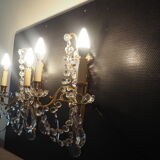 Pair of wall lamps two bronze lights with grapevines and crystal garlands – Louis XV style