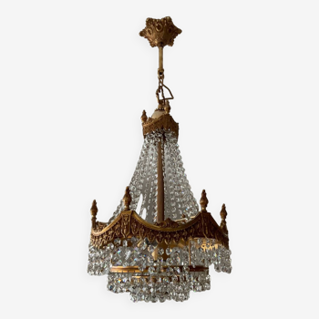 Bronze waterfall chandelier with crystal pendants