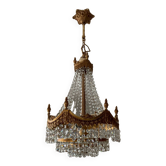 Lustre cascade en bronze et pampilles de cristal