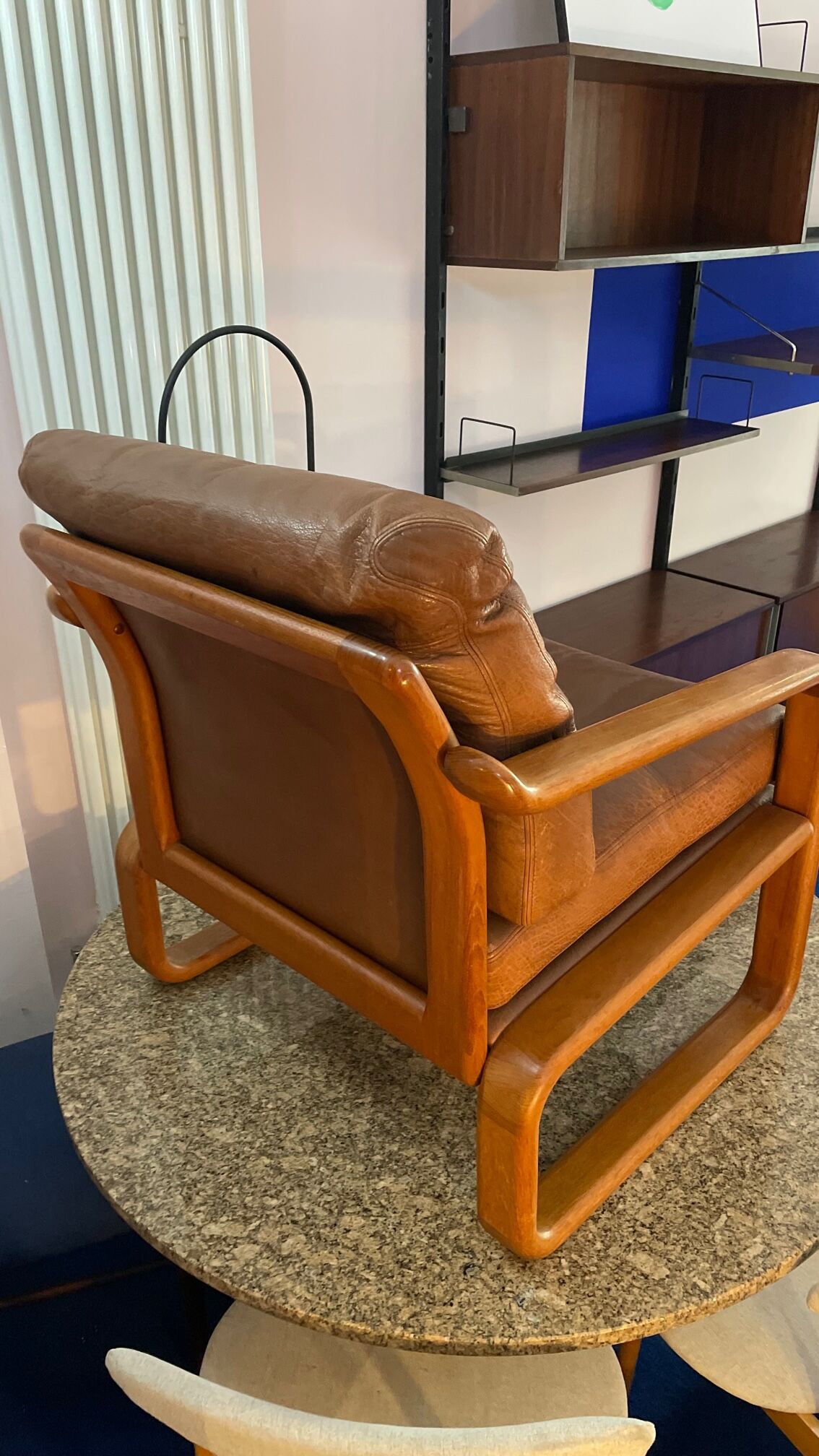 Armchair HS Denmark in leather and teak from the 60s