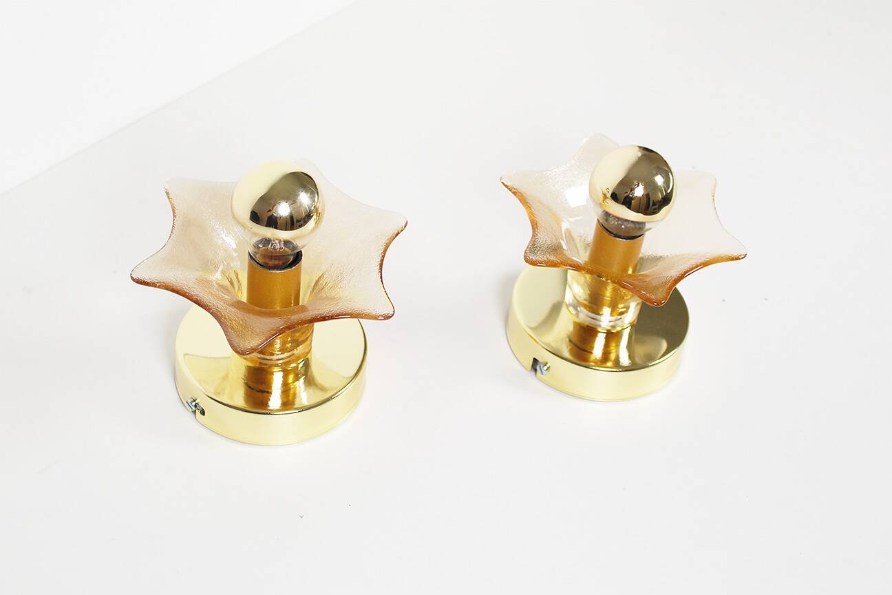 Pair of Murano Glass and brass wall lamps by Sische, Germany 1970's