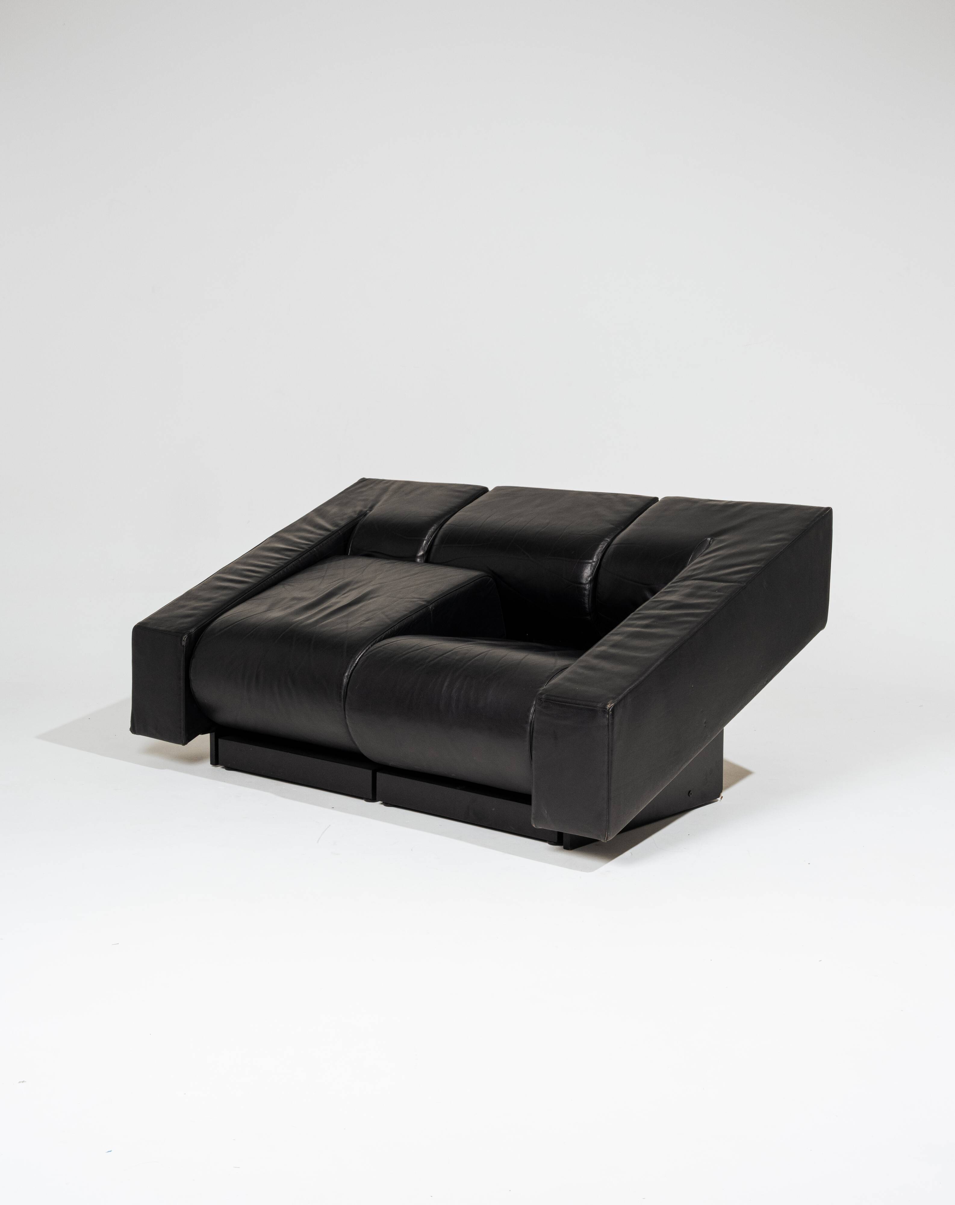 Obliqua two-seater leather sofa, Mario Botta, 1980s