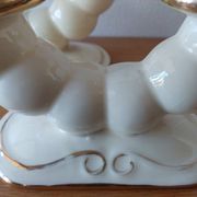 Pair of cream ceramic candlesticks with gold trim circa 1930-1950
