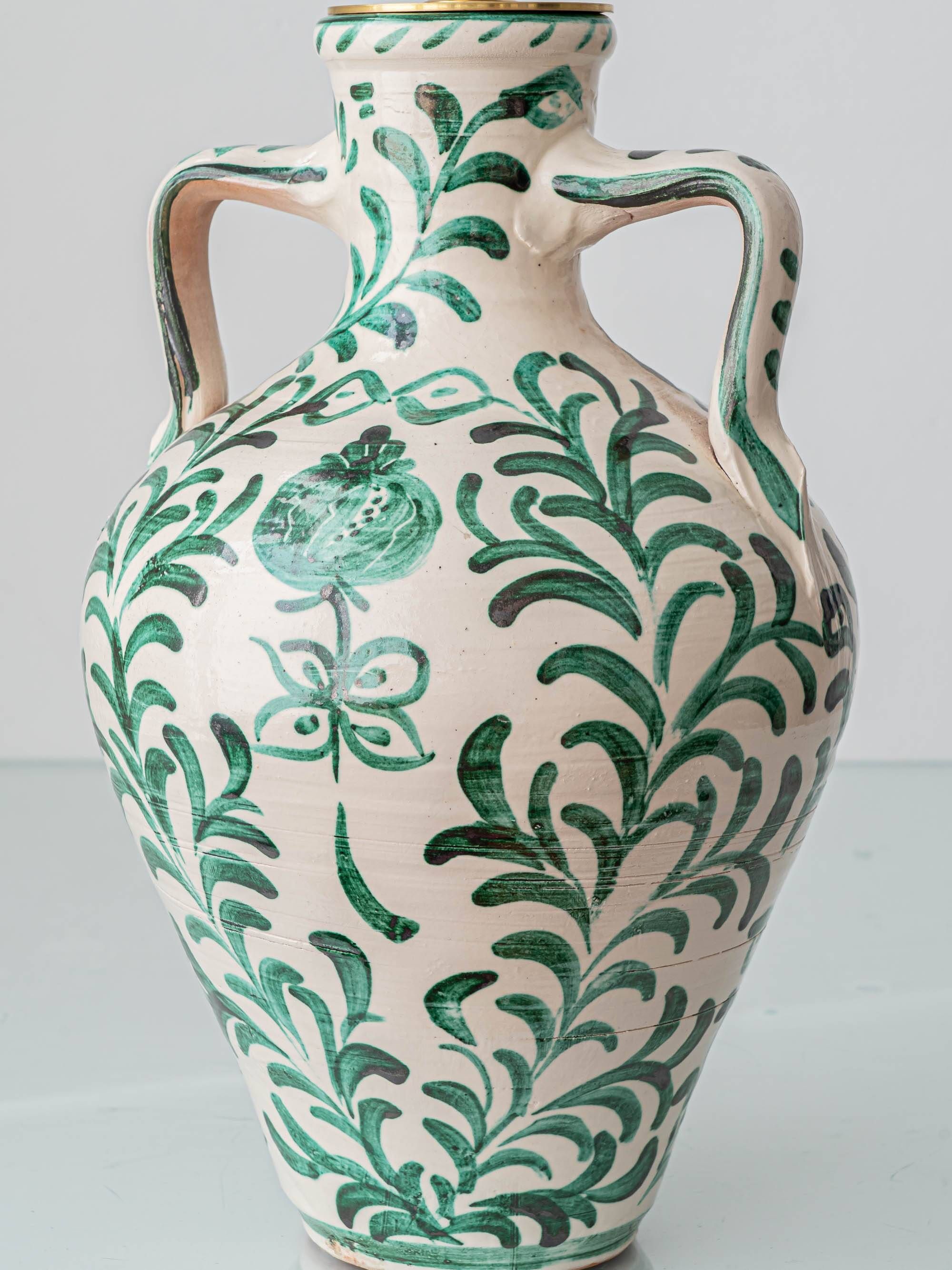 Spanish Revival Ceramic Table Lamp Pair from Granada, New Linen Lampshades