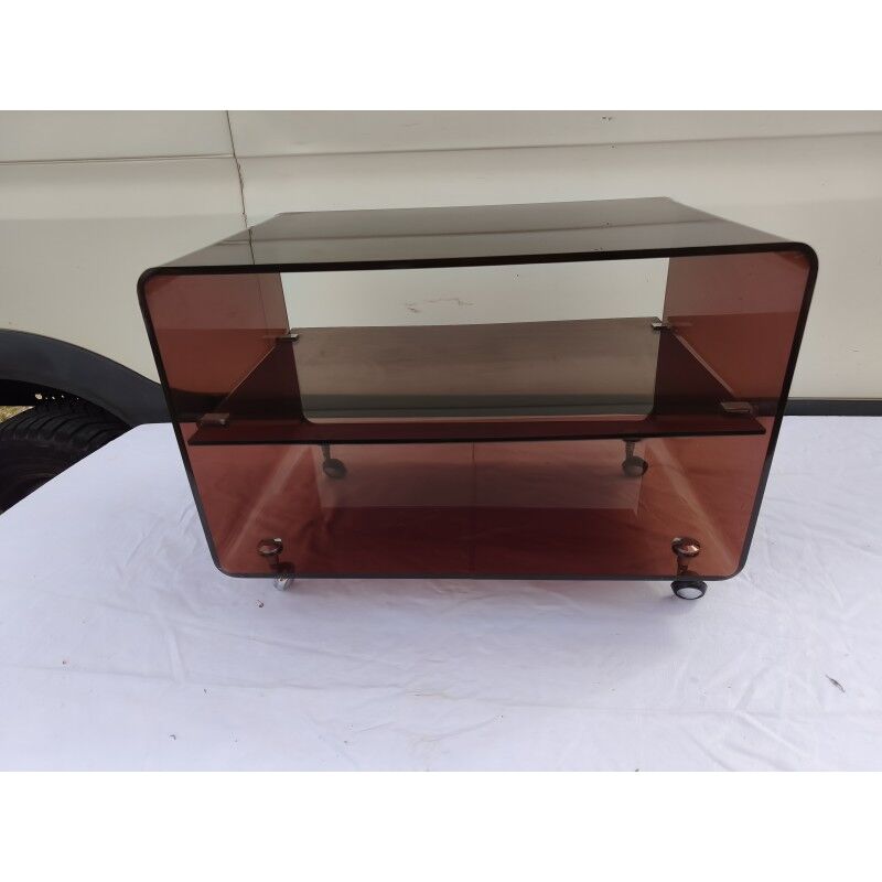 Table basse sur roulettes vintage en plastique fumé