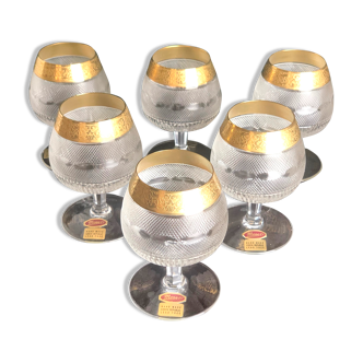 6 verres  pour brandy moser cristal.  24k or. collection splendid.