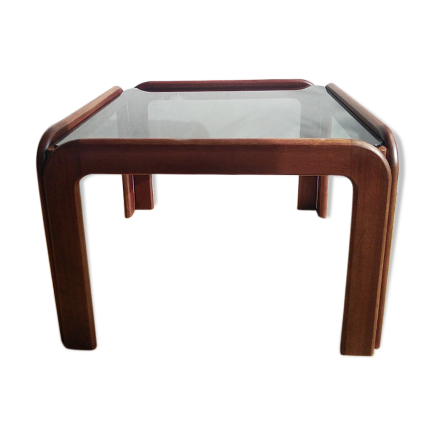 Coffee table in teak and smoked glass 1970