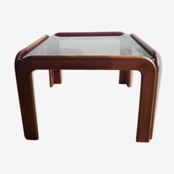 Coffee table in teak and smoked glass 1970