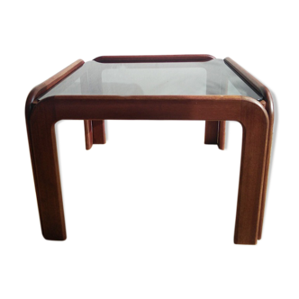 Coffee table in teak and smoked glass 1970