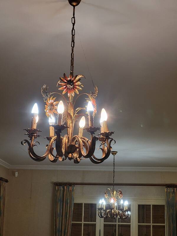 Set of painted metal chandeliers with flower decor