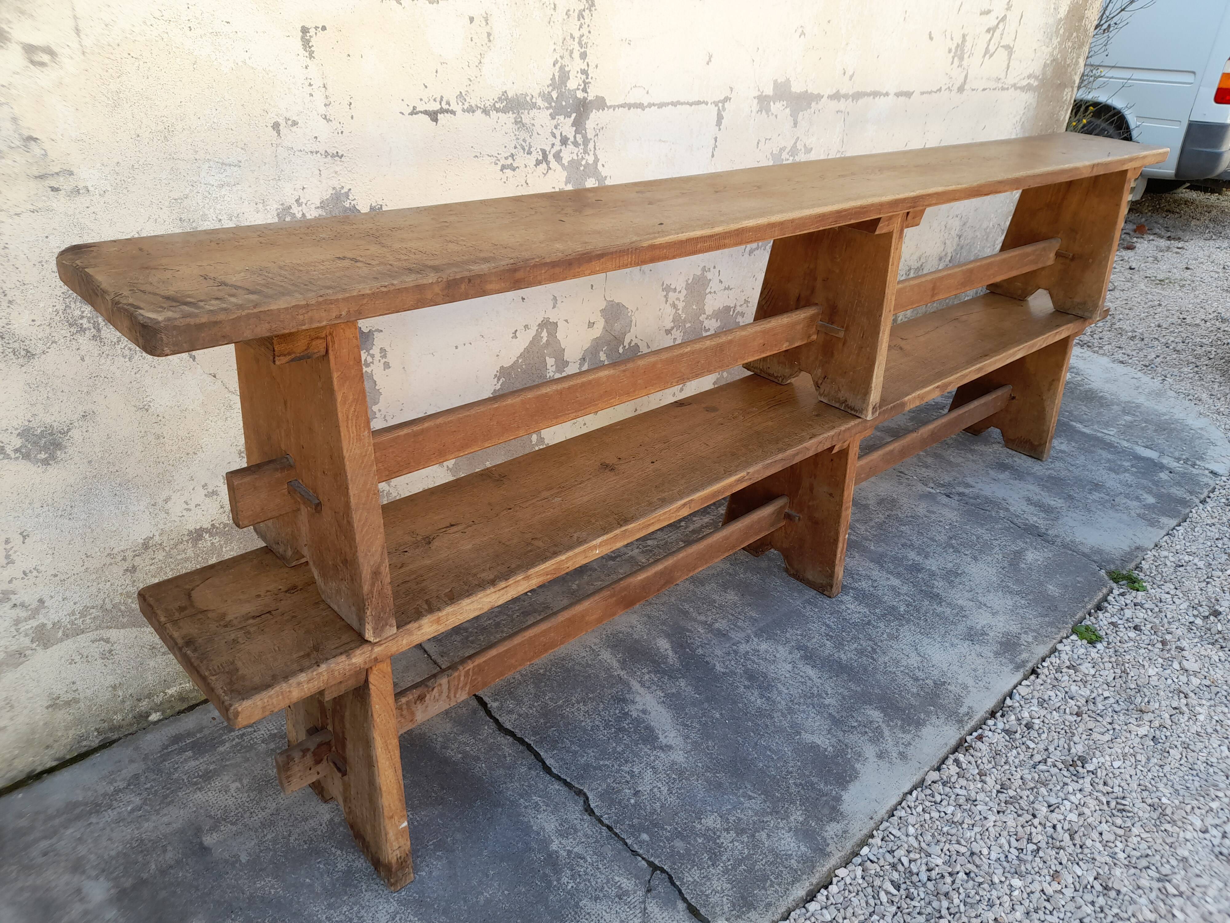 Pair of oak old farm benches 2m71