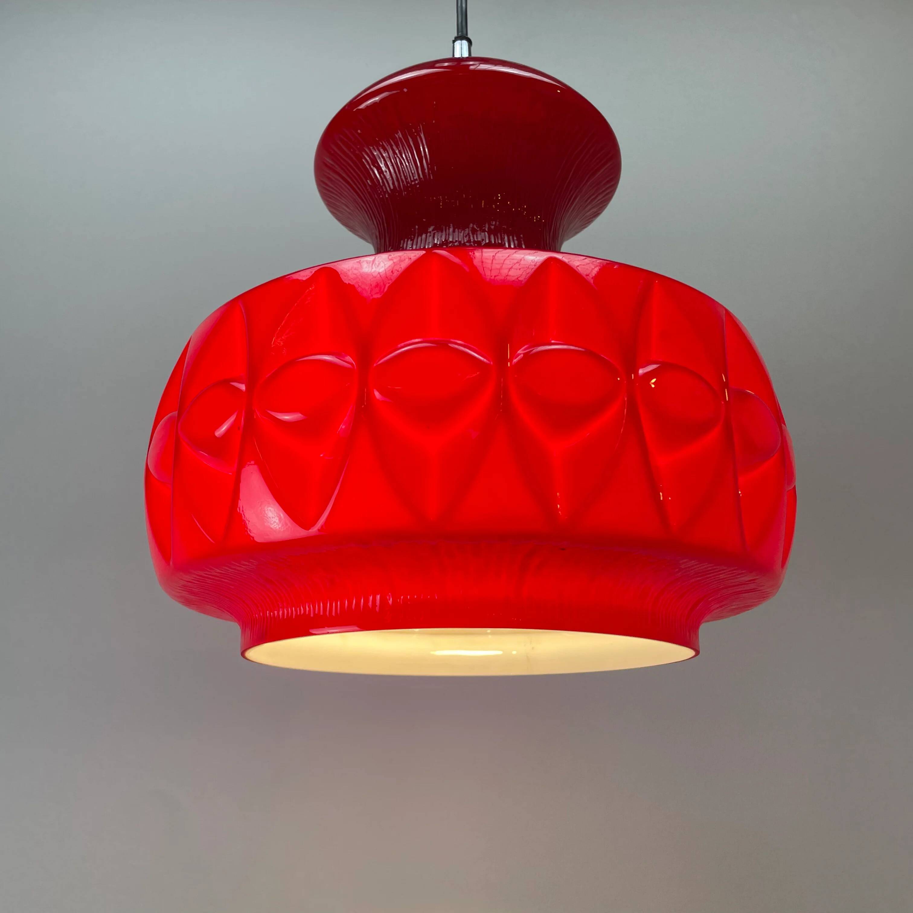 Red glass pendant by Peill and Putzler 1960