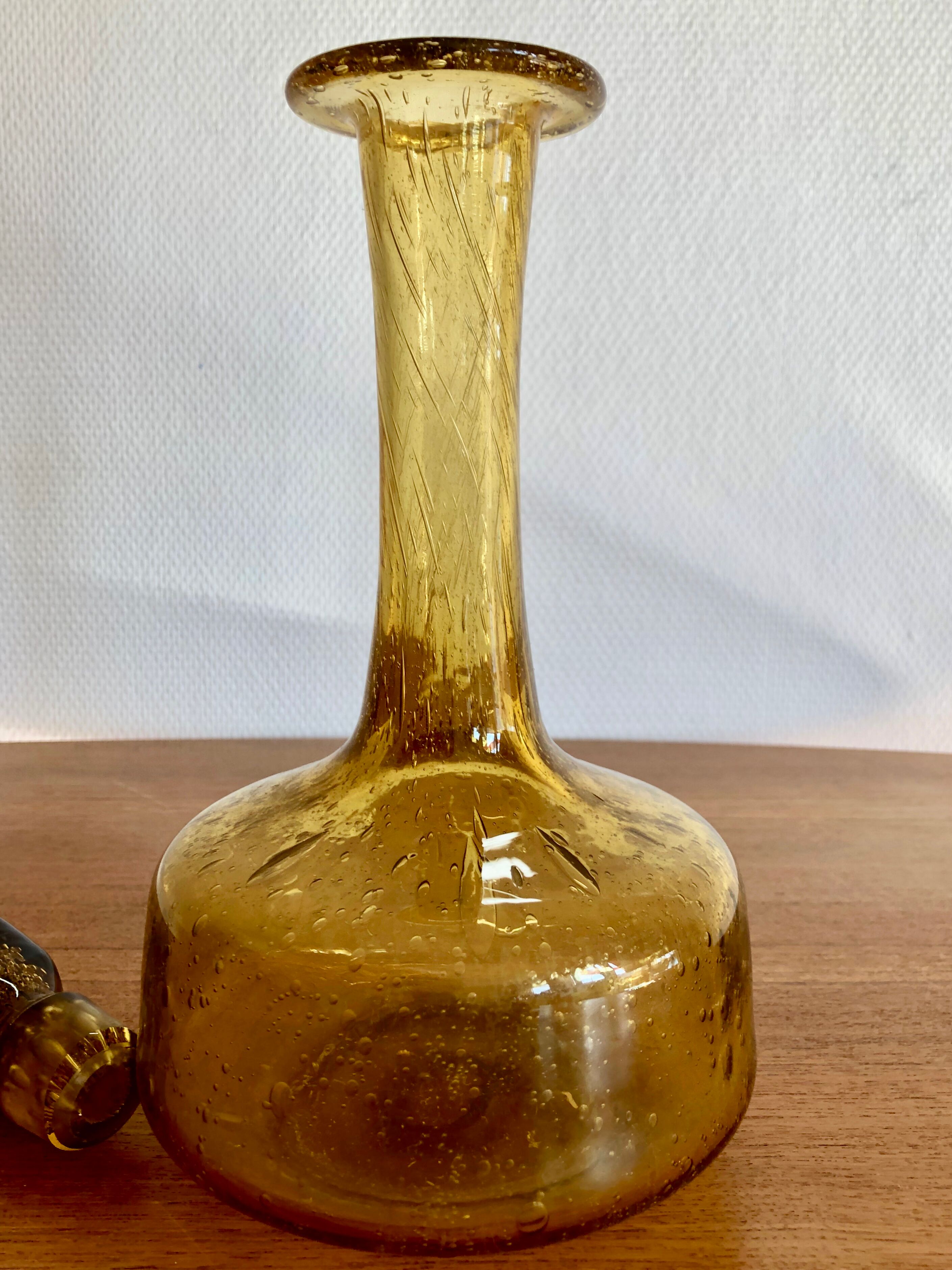 Yellow blown glass decanter