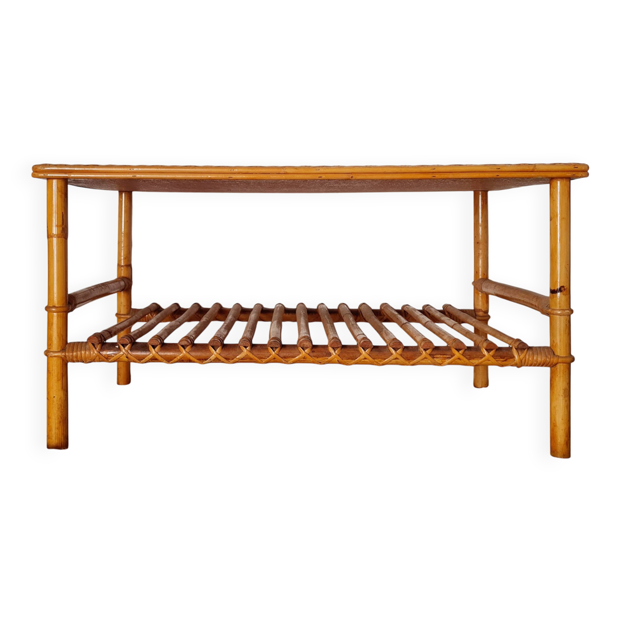 Antique coffee table in rattan and bamboo