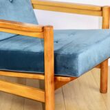 Wooden vintage armchair brown sea blue design by Z. Bączyk - light wood