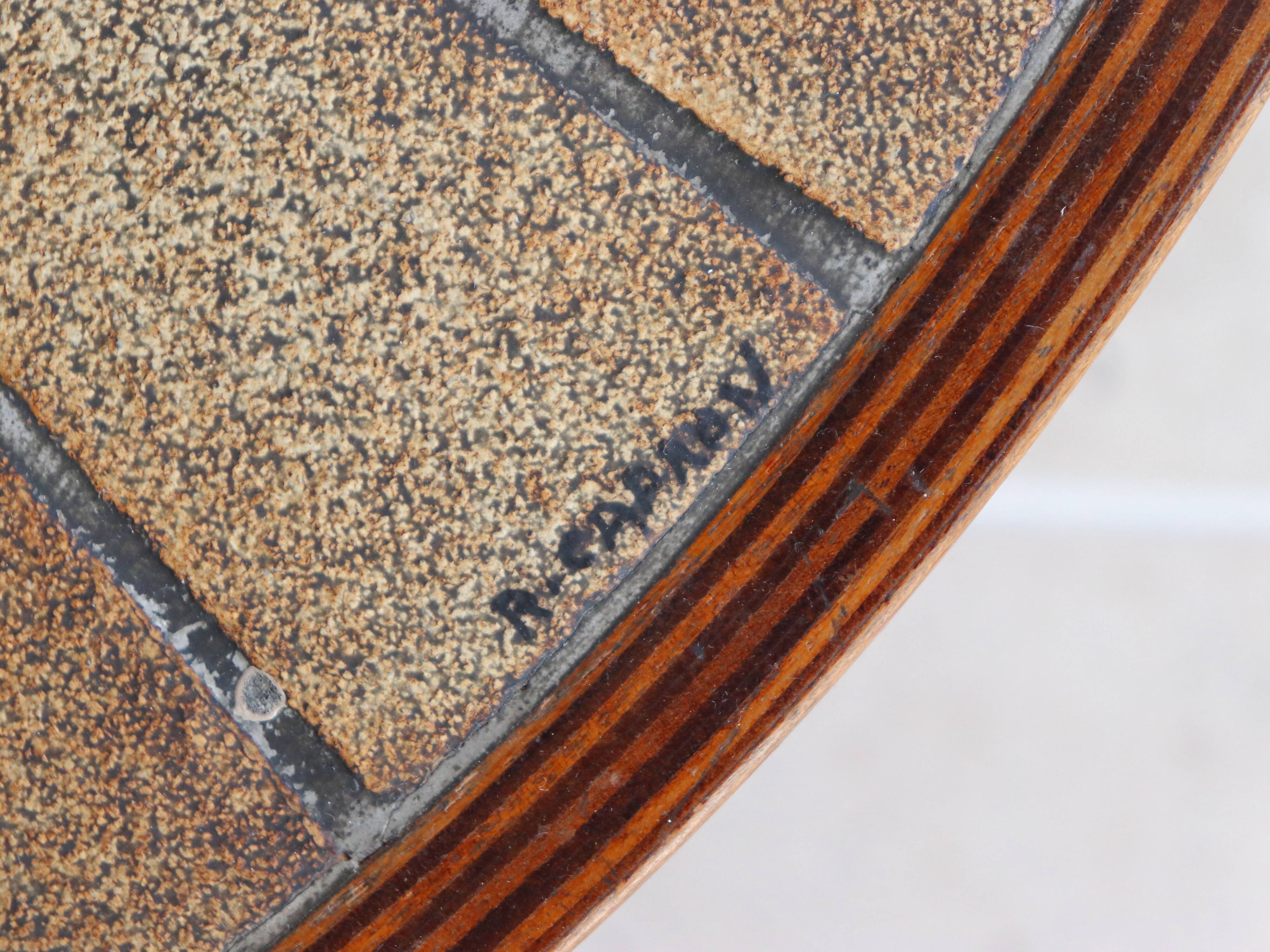 Round coffee table in wood and ceramic by Roger Capron, herbier/garrigue model, 60s/70s