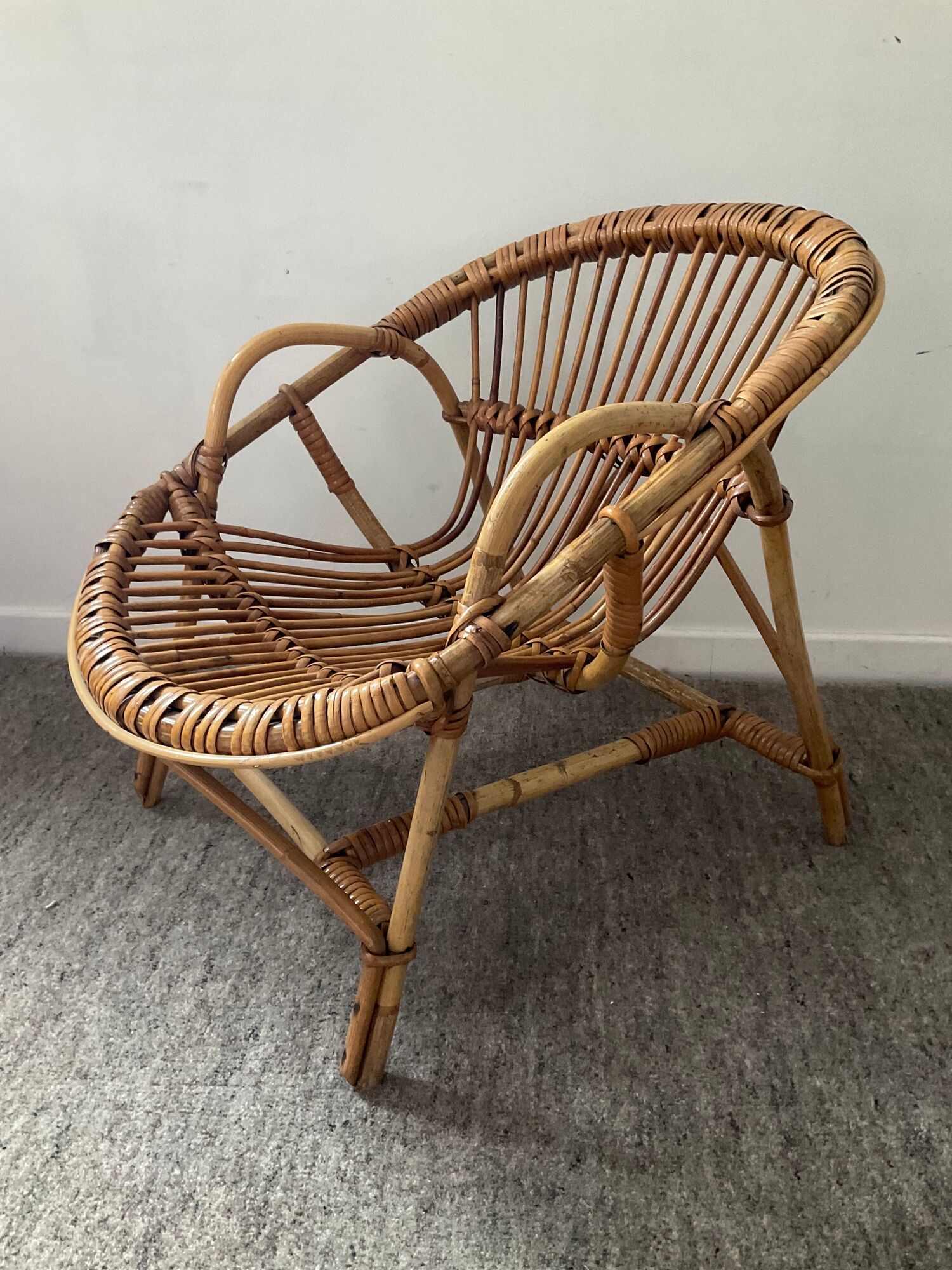 Children's armchair rattan shell from the 70s