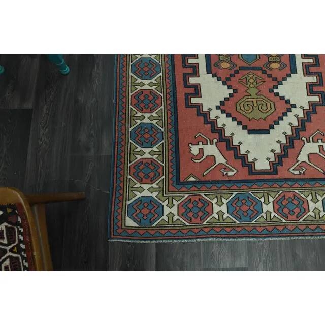 1970s Vintage Turkish Oushak Handmade Wool Cotton Pink Area Rug 151x225