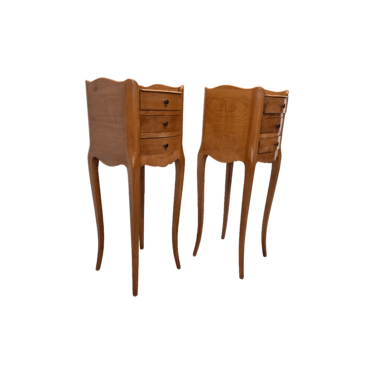 Cherry Wood Bedside Tables In Louis XV Style, 1960/70s