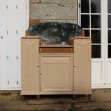 Renovated Art Deco buffet, pink marble and original mirror.