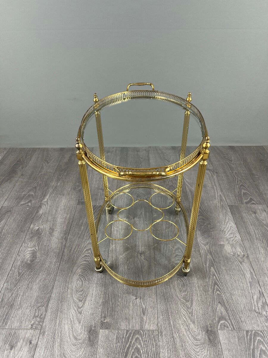Rolling Table Cart in Brass and Glass, 20th Century