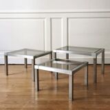 Set of 3 nesting stainless steel coffee tables 1970