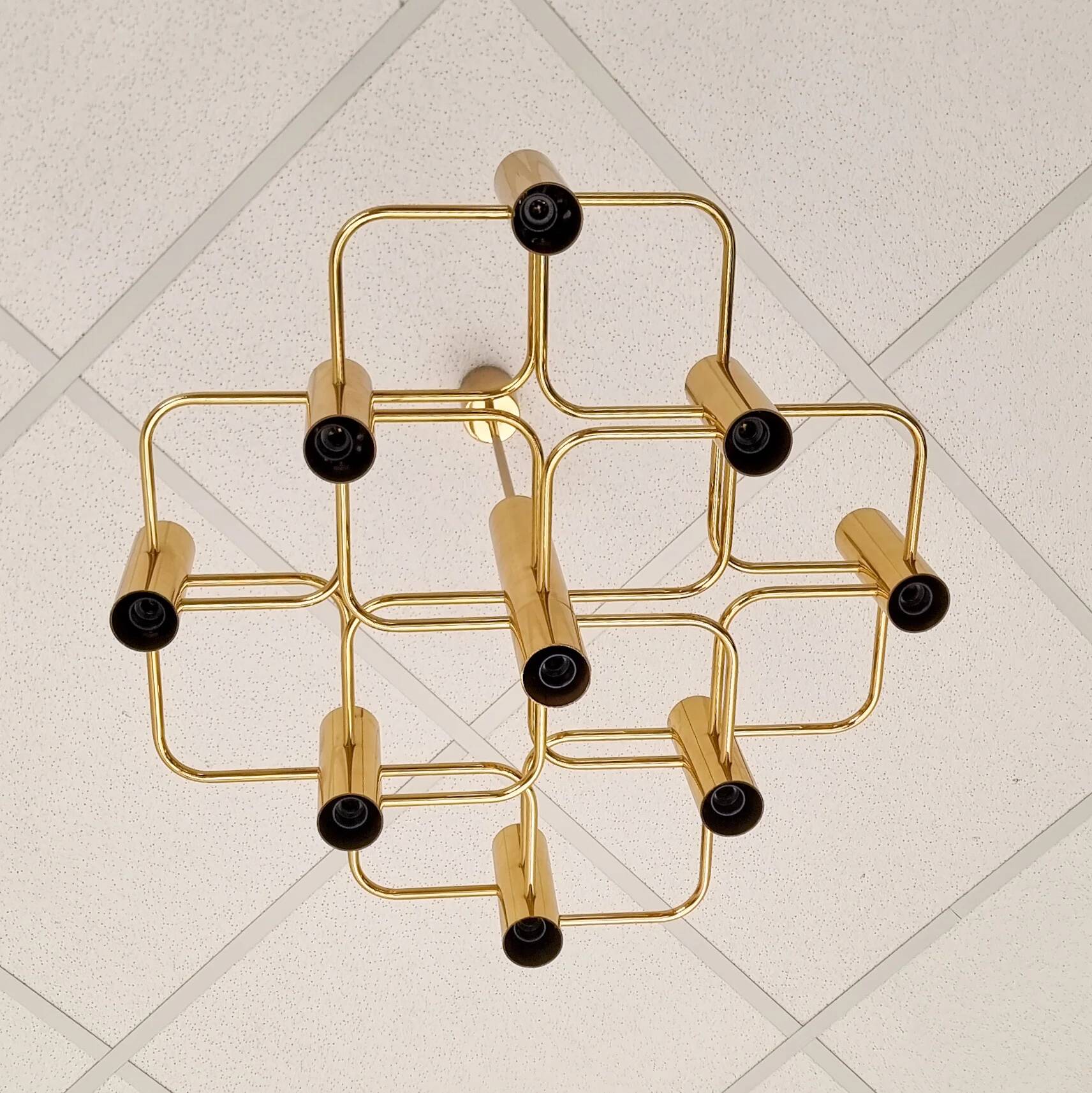 Golden brass chandelier by Gaetano Sciolari for Boulanger