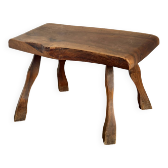 Table d'appoint brutaliste vintage en bois massif