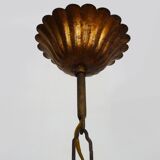 Vintage chandelier in aged gold metal, wheat ear chandelier, antique light fixture