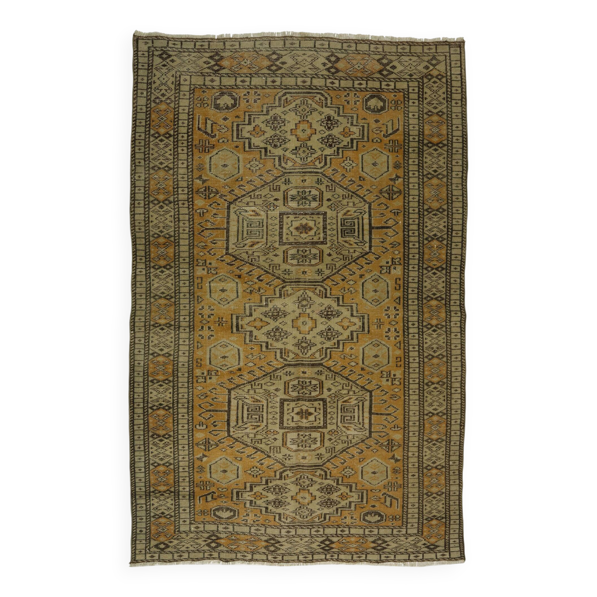 One-of-a-kind turkish handwoven vintage rug - rustic vintage charm 267x 173