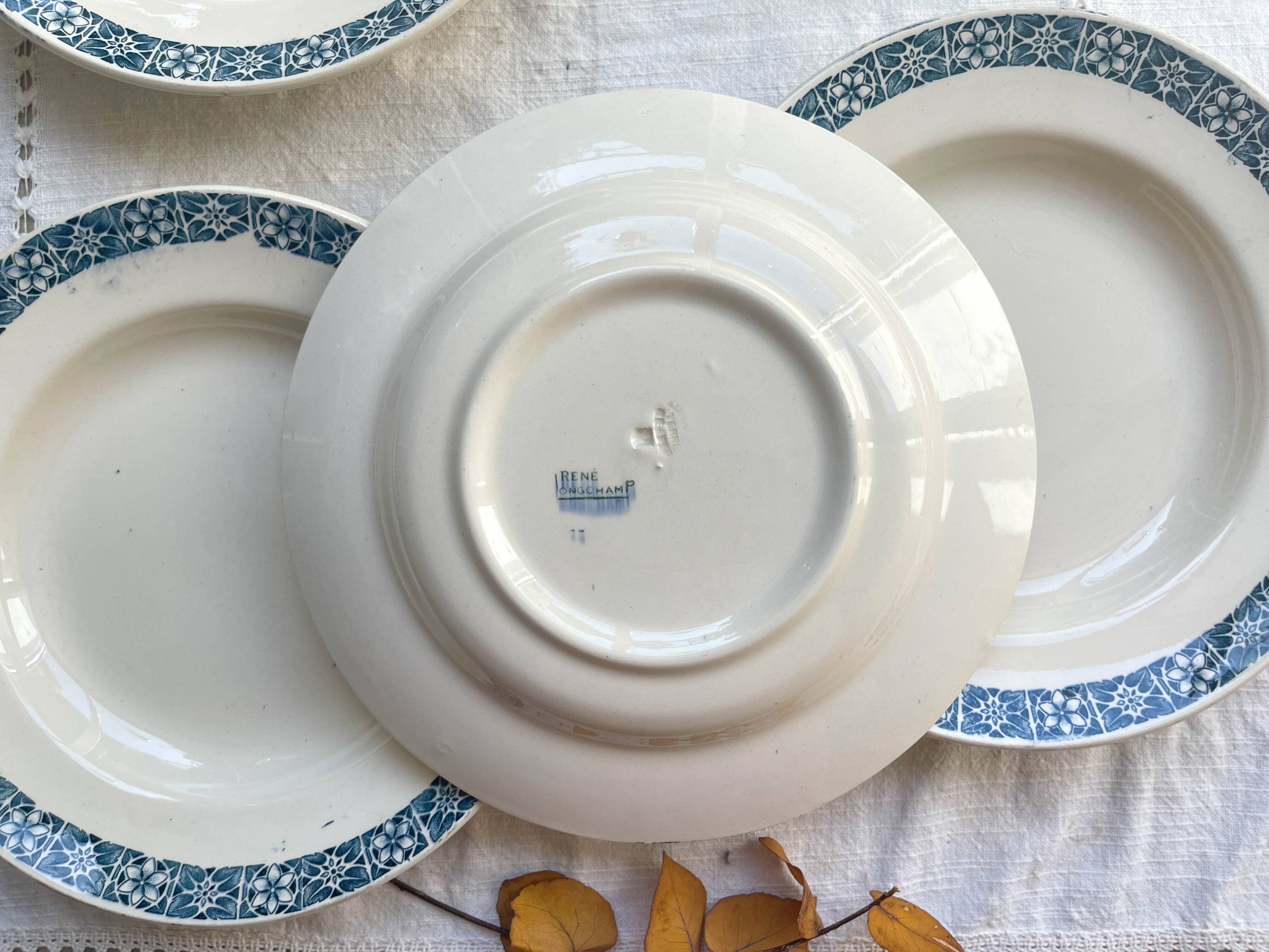 6 assiettes creuses terre de fer bleu longchamp modèle « rené »