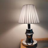 Mid Century Modern chromed table lamp with white pleated shade