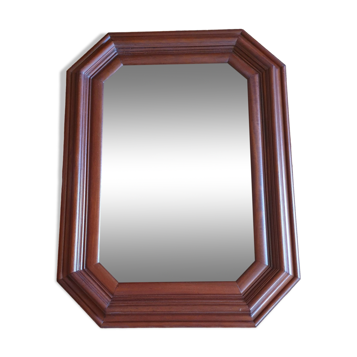 Large beveled mirror in cherry wood frame