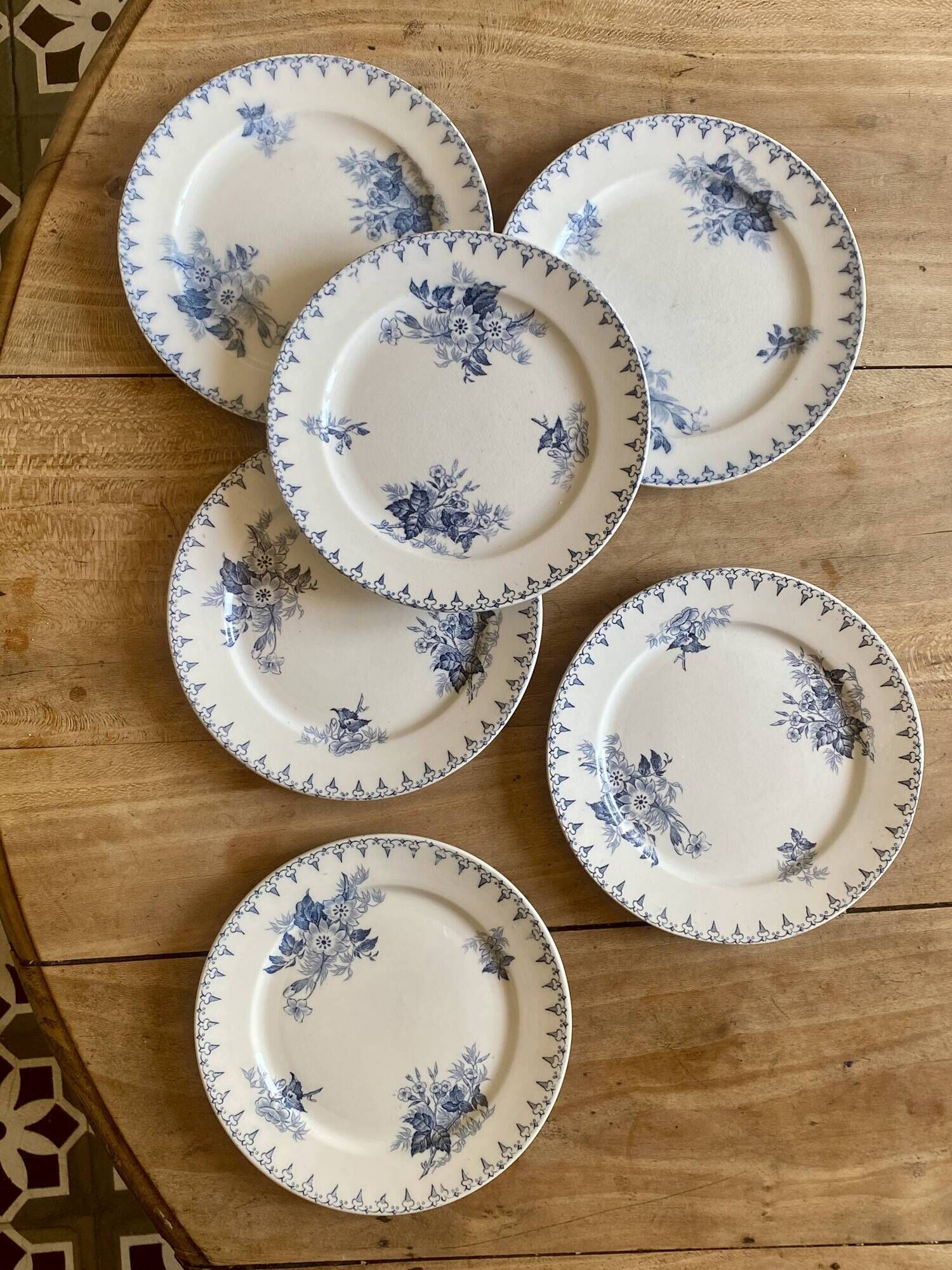 Set of 6 old dessert plates - Flore de Sarreguemines