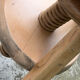 1950s solid oak tripod workshop stool with a screw mechanism.