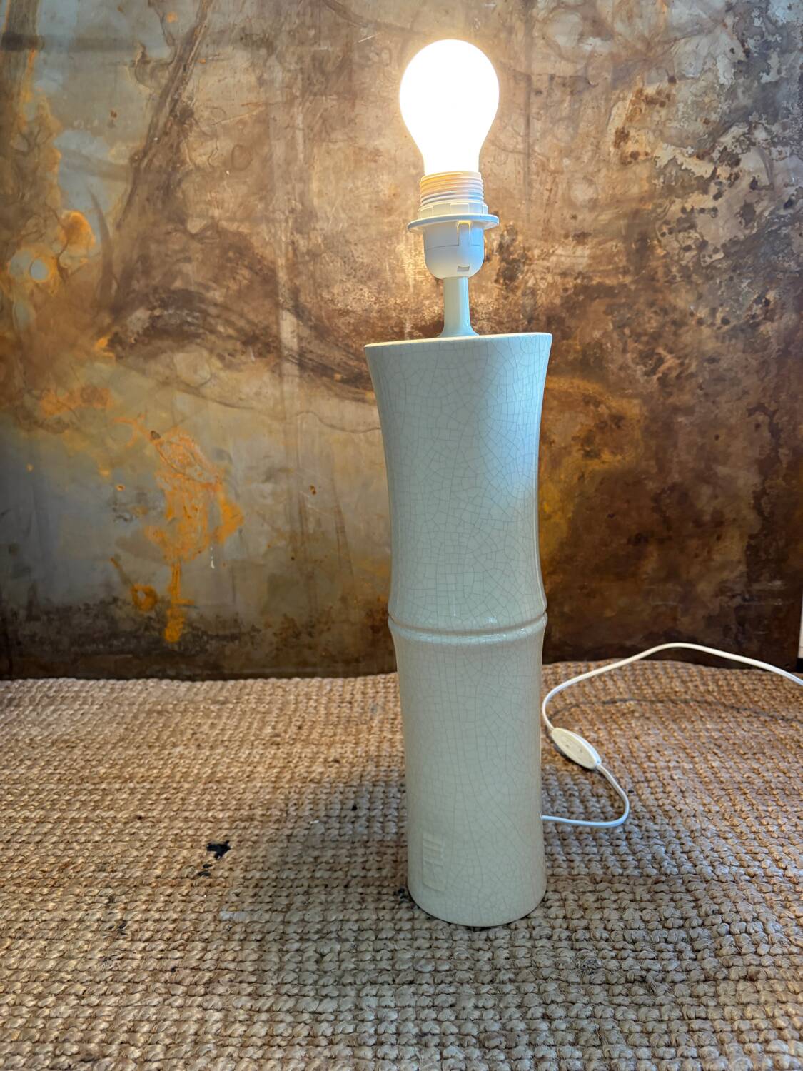 Pied de lampe bambou  céramique craquelé