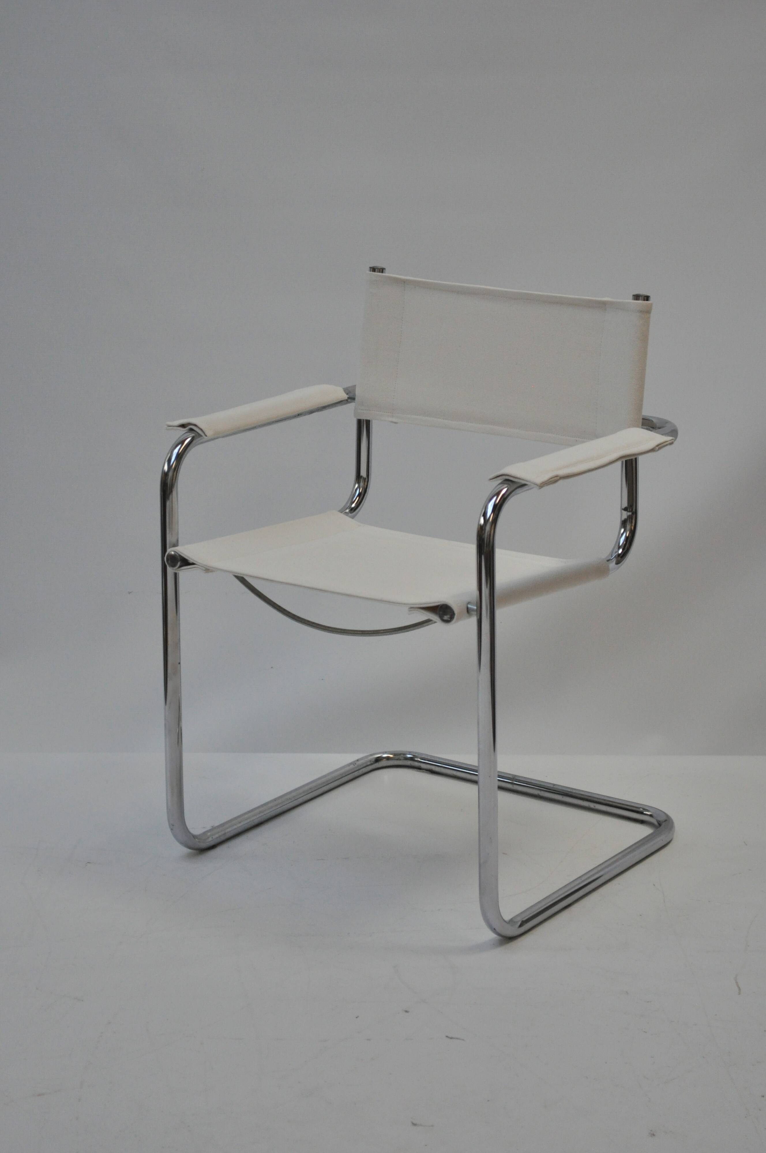 Set of 4 Chrome Sled-Base Chairs, Reupholstered in Italian Chioccarello Lin