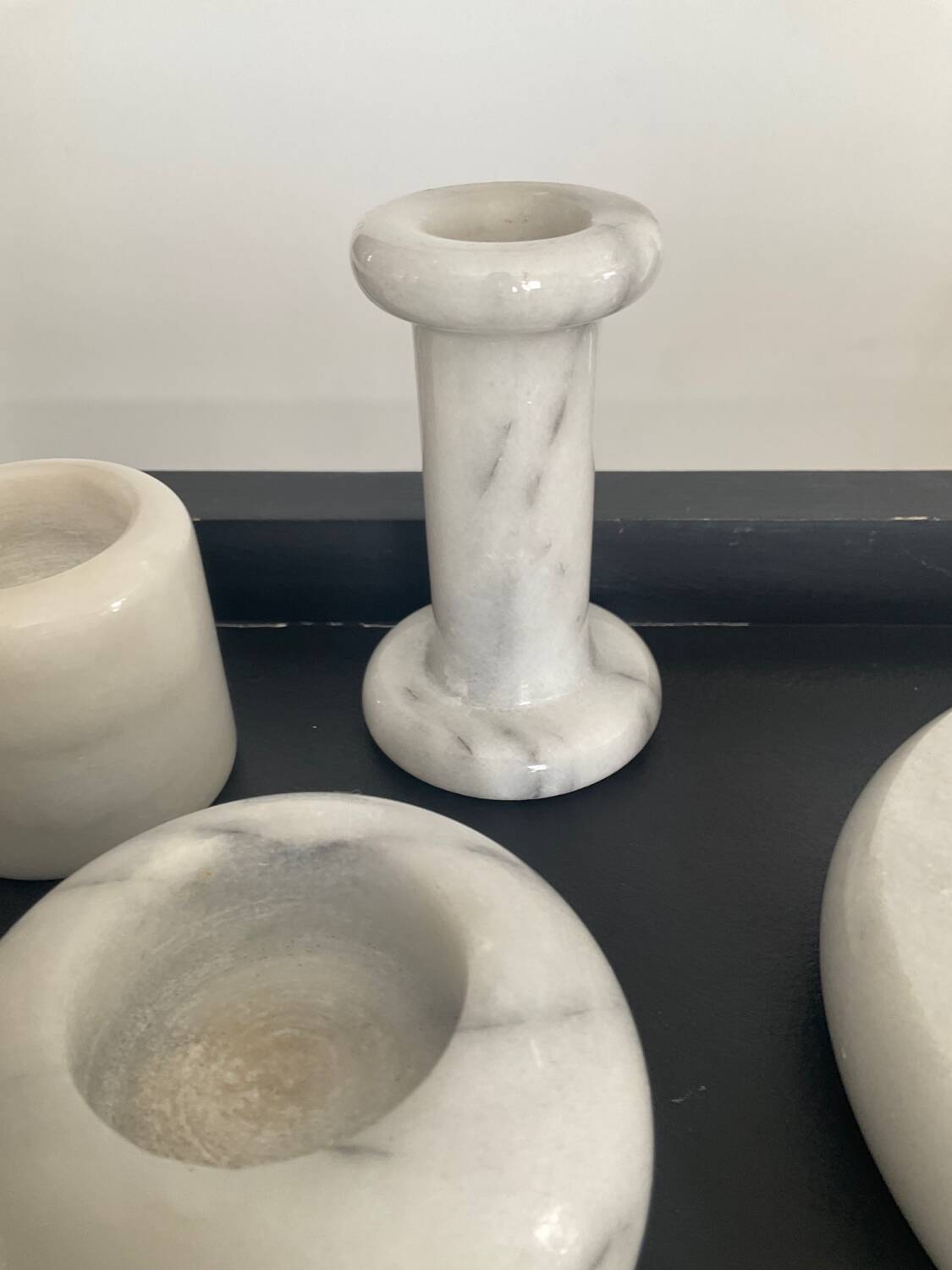 Series of 7 vintage Carrara marble candlesticks