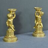 Pair of Gilt Bronze Candlesticks, Louis XVI Style – Mid 19th Century