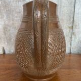 Ancien pichet grès marron décor ciselé géométrique made in france vintage