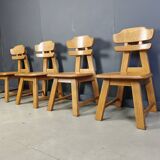 Vintage dutch brutalist oak dining chairs, 1960s