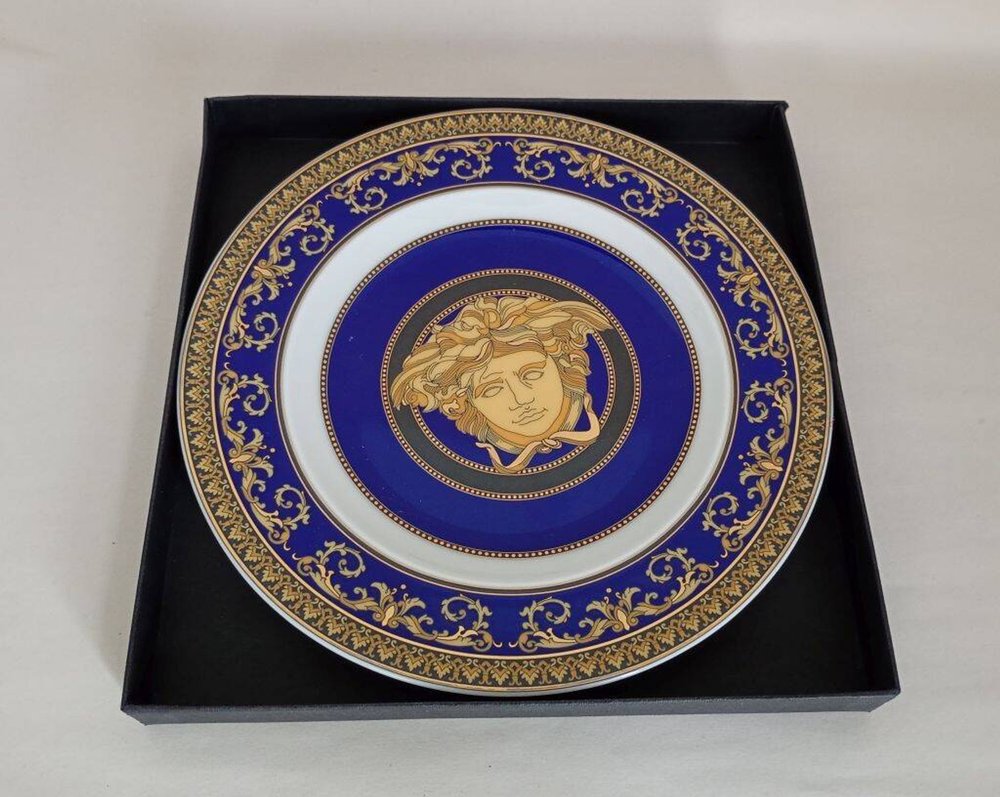 Rosenthal Versace Medusa Blue Porcelain Plate in Black Box