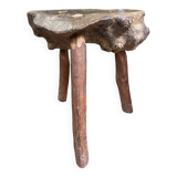 Old brutalist design wooden tripod stool