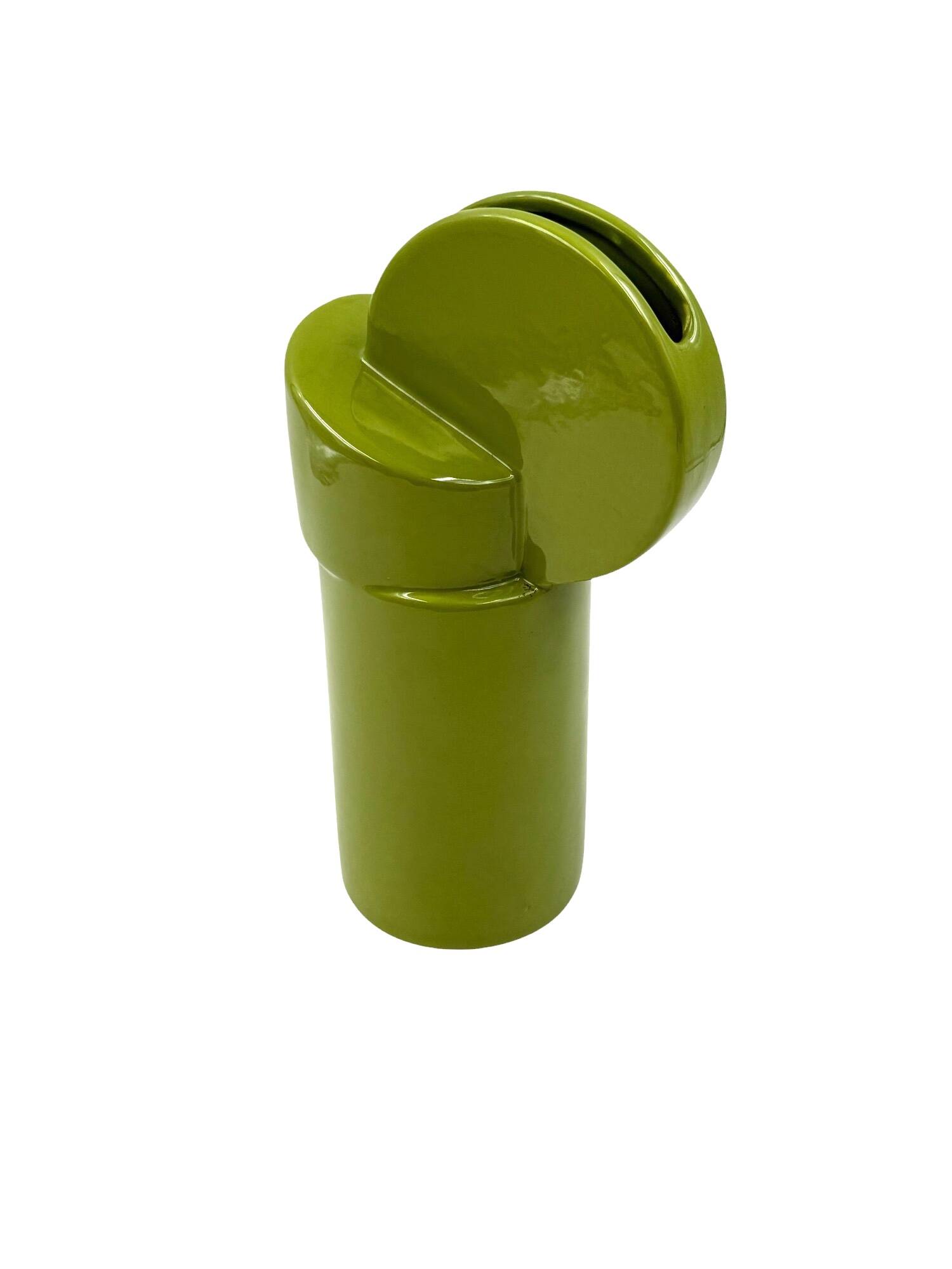 Space age green ceramic vase, Pietro Arosio, Parravicini Italy ca. 1960