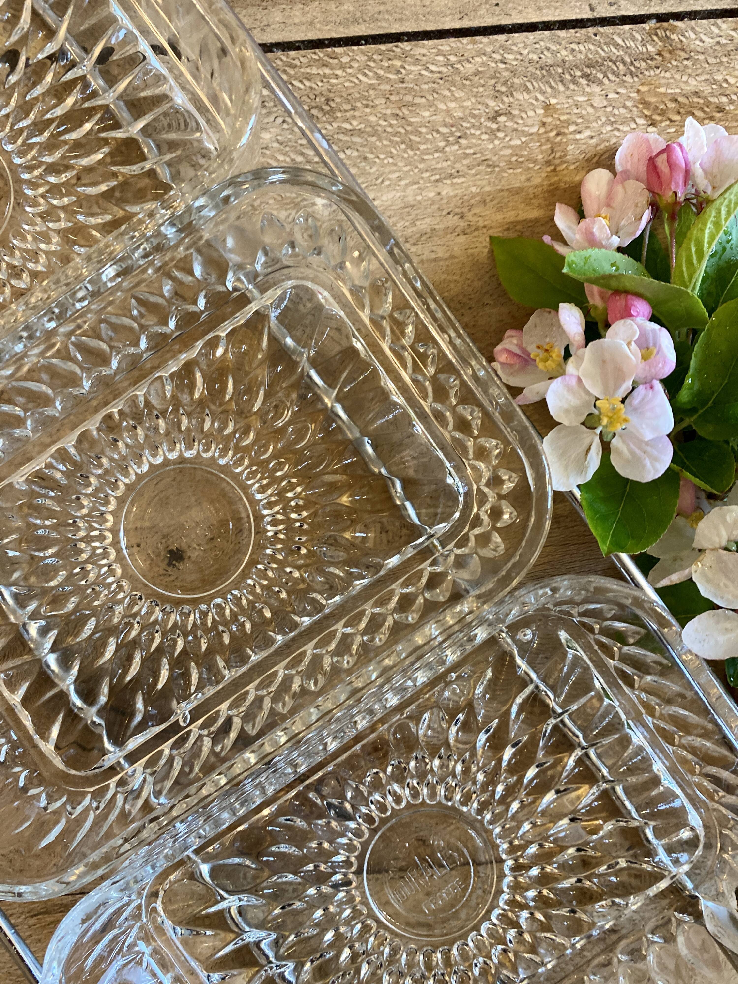 Duralex vintage glass and silver metal tray/servant